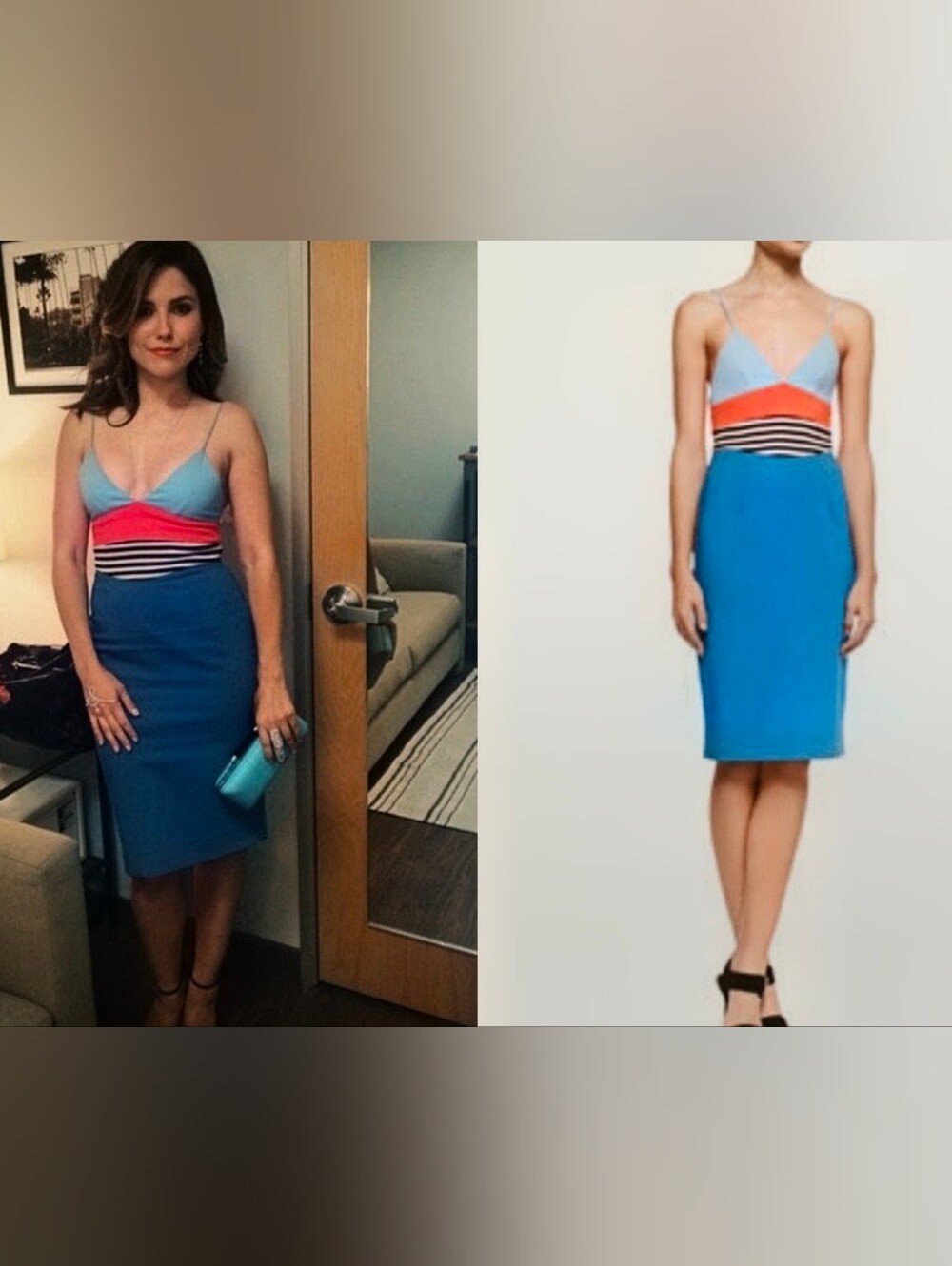 L'Agence Vintage Colorblock Spaghetti-Strap Sheath Dress - Blue & Coral
